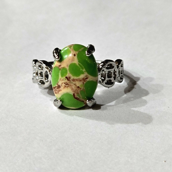 COPPER GREEN TURQUOISE POLISHED STONE NEW SIZE 7  SILVER RING - Picture 3 of 4